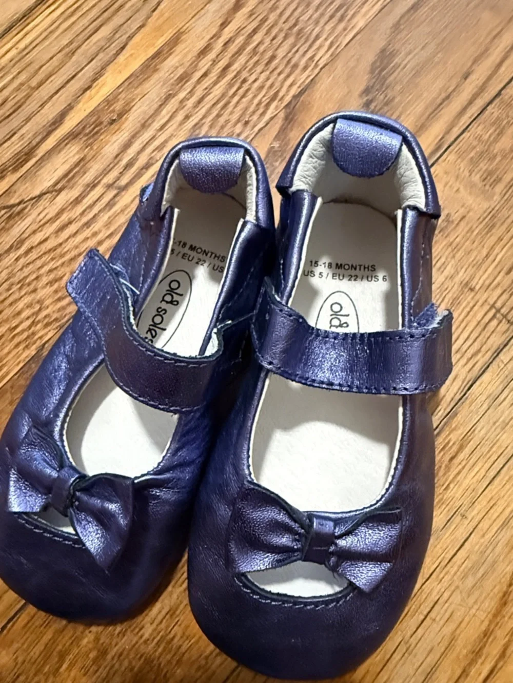 Old soles leather baby toddler Metallic Purple Mary Jane Shoes with Bow size 6